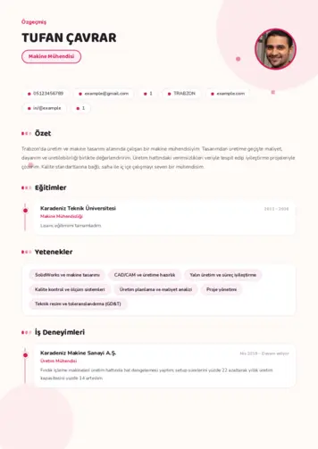 Makine Mühendisi Cv Örnekleri cv indir